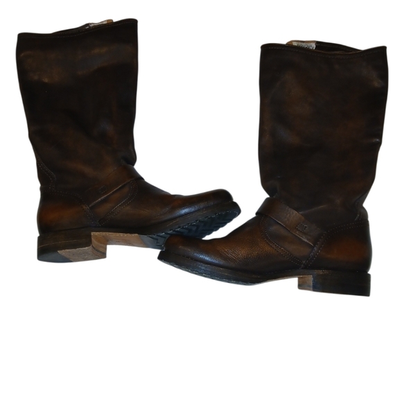 Frye Veronica Slouch Dark Brown Leather Boots Size 8 - Picture 2 of 5